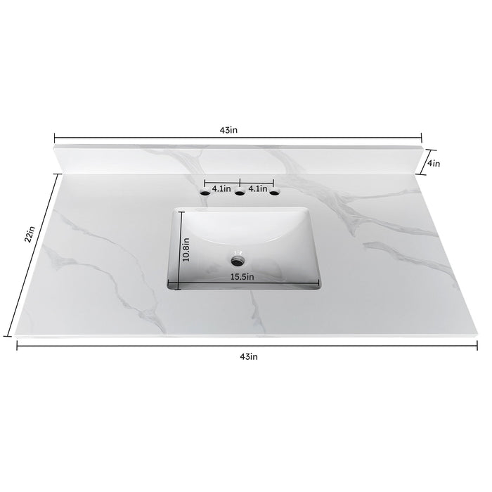 Bathroom Vanity Top With Undermount Sink, 3 Pre Drilled Holes