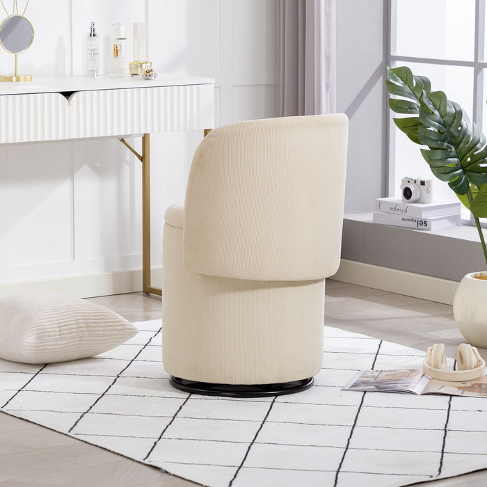 Barrel Chair, Built In Storage, 360° Swivel - Beige
