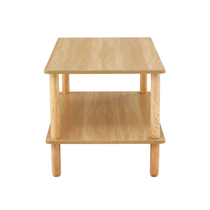 Modern 2 Tier, Rectangular Center Coffee Table With Open Storage Shelf, Rounded Legs