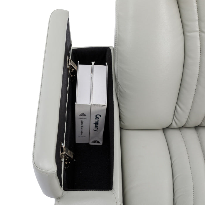 270° Power Swivel Recliner Home Theater Chair With Hidden Arm Storage, LED Light, Cup Holder, And Tray Table