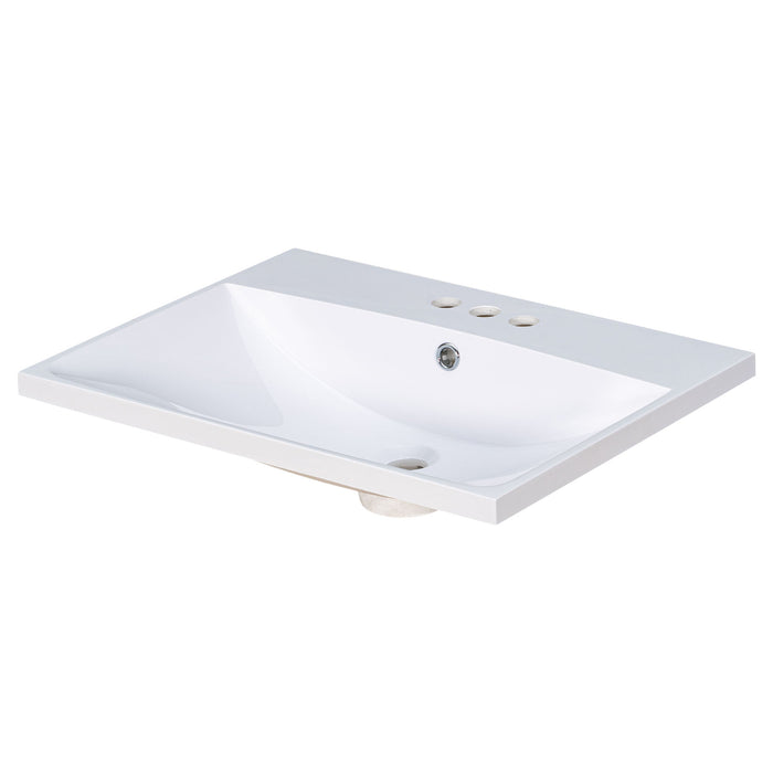 Bathroom Vanity Top, Rectangular Undermount Sink With 3 Faucet Holes, 4" Centerset Compatible - White
