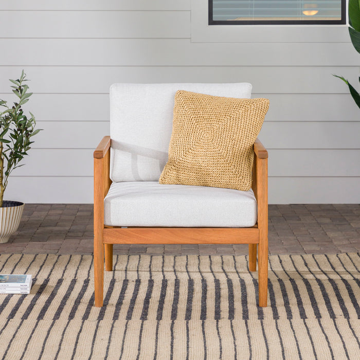 Contemporary Cushioned Eucalyptus Wood Patio Accent Chair