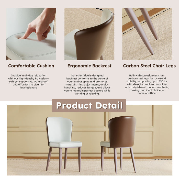 Dining Chair With Carbon Steel Legs, Comfortable Seating, (Set of 2) - White