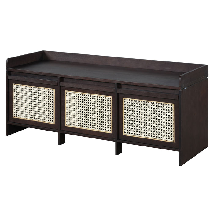 Entryway Shoe Bench With Drawers & Button Tufted Cushion