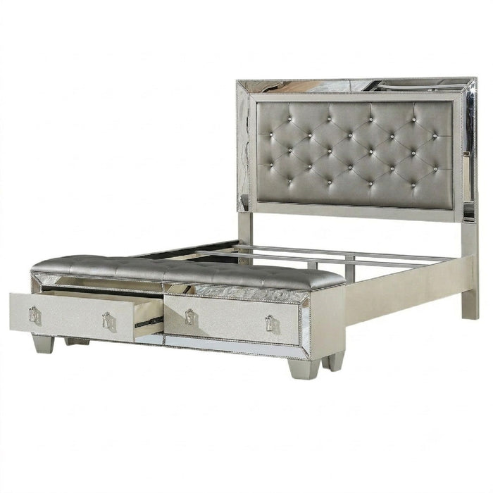 Glamorous Tufted Headboard Bed With Mirror Trim