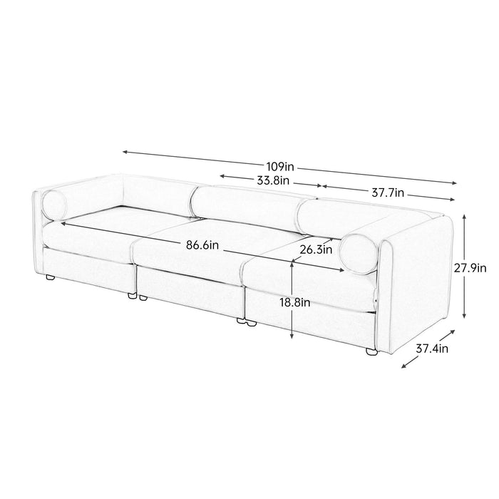 Stylish Chenille Sofa With Storage Seat And Cylindrical Backrest