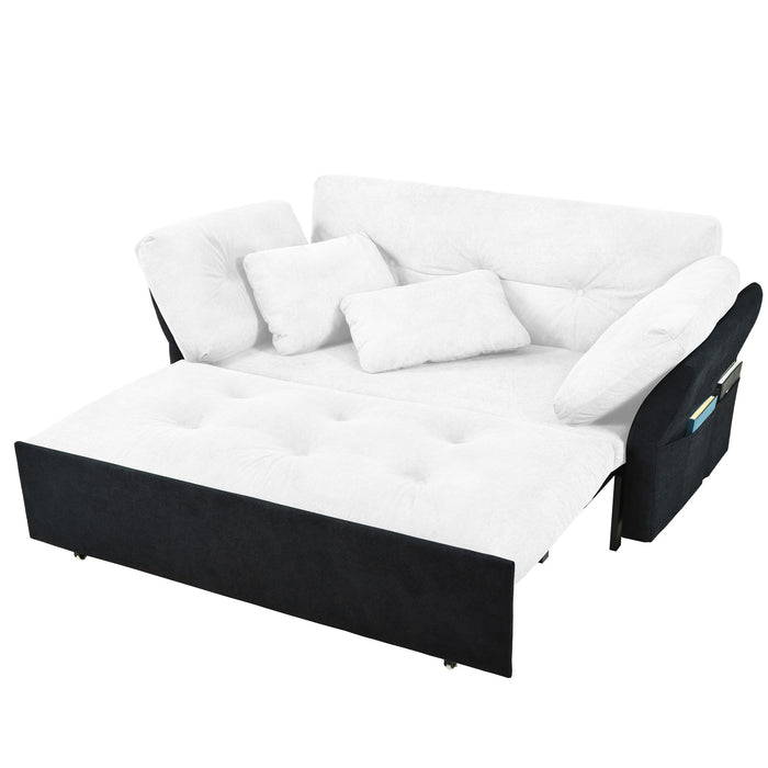 Modern Convertible Sleeper Sofa Bed With Pull-Out Queen Design, Side Storage & Thick Cushions