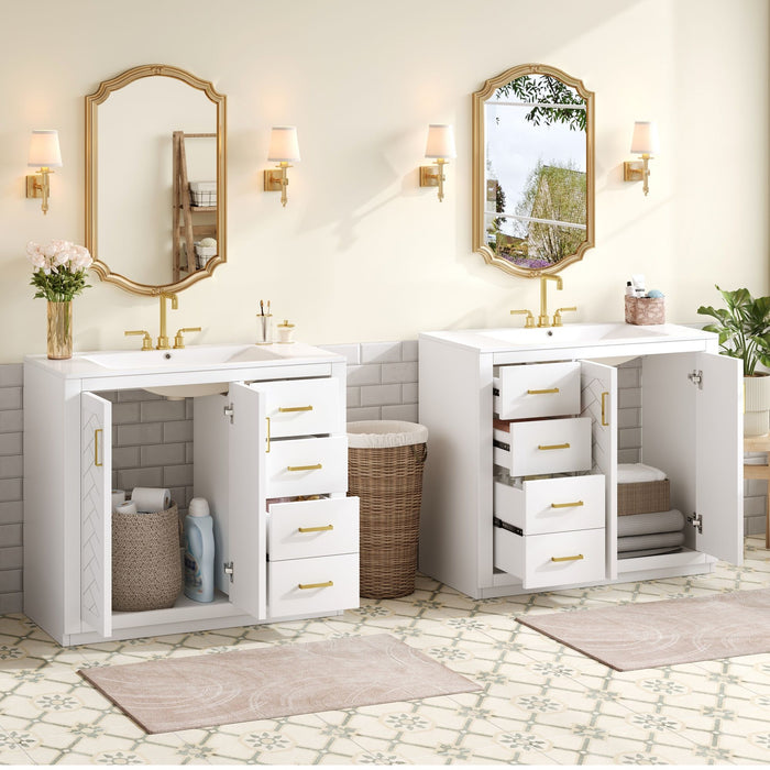 Modern Bathroom Vanity With Ceramic Sink, 6 Drawers & Soft-Close Doors