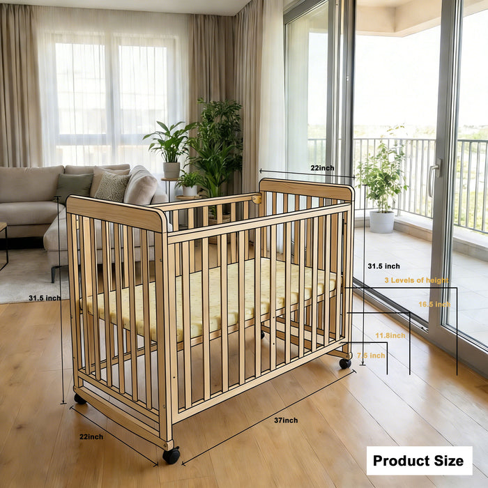 Portable Bedside Bassinet With 3 Heights, Mini Crib For Newborns - Natural Wood