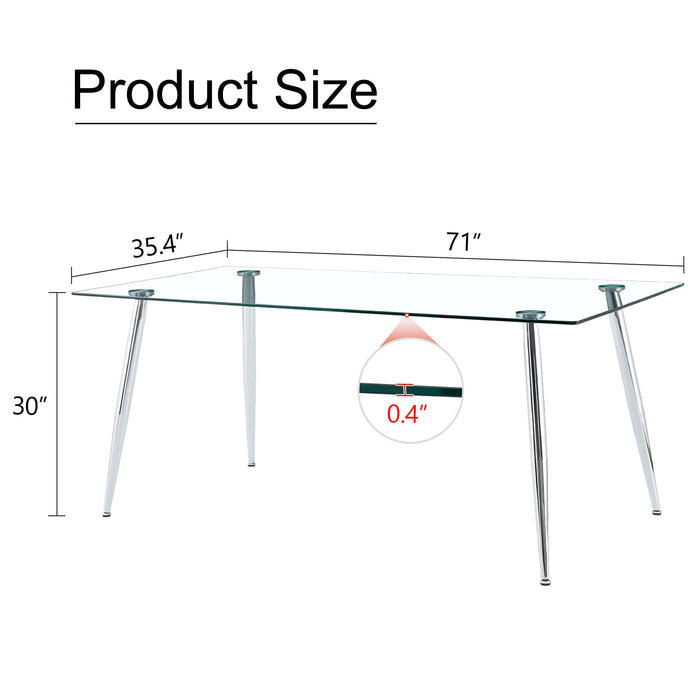 Modern Rectangular Glass Dining Table For 4 - 6 People With Tempered Glass Countertop