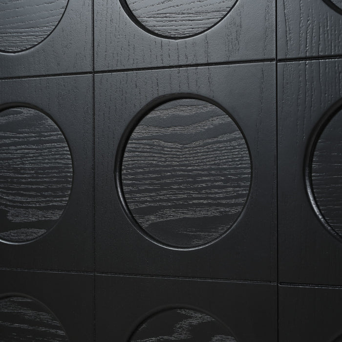Stylish Storage Cabinet Sideboard With Unique Geometric Circle Door Design - Black
