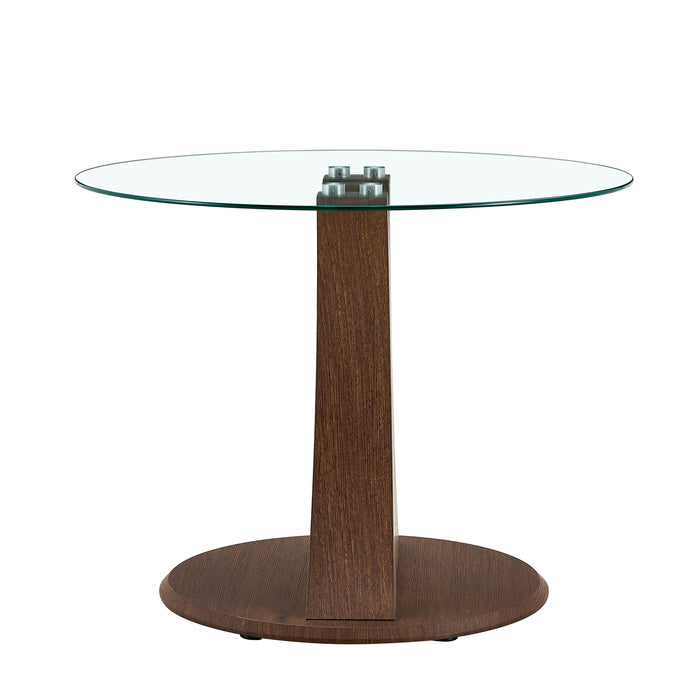 2 In 1 Round Glass Dining Table With Adjustable Curved Base, - Transparent / Walnut