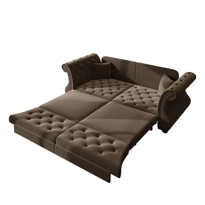 Oversized Chesterfield Pull Out Sofa Bed, Roll Arm Couch With Flower Tufting For Living Room