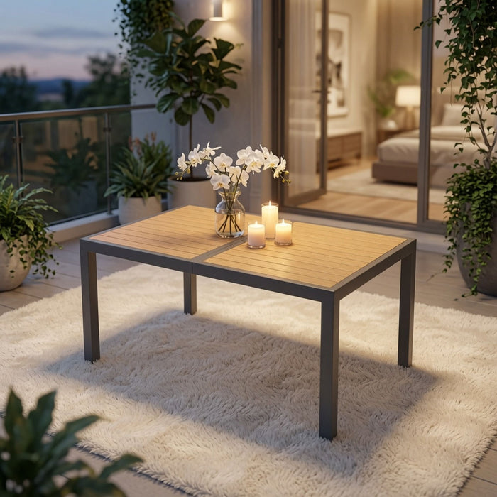 Rectangle Outdoor Patio Table With Slatted Top - Gray