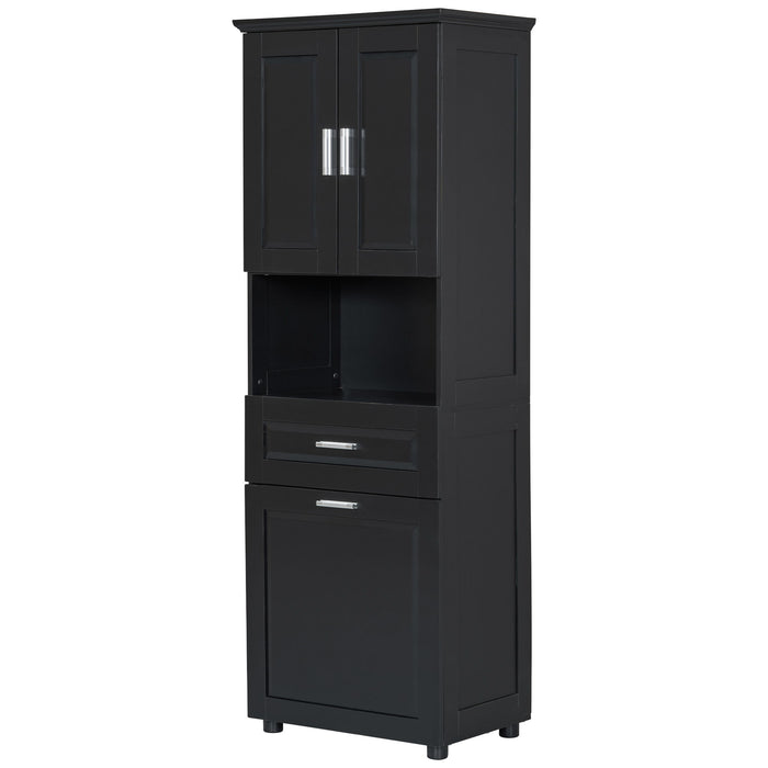 Tall Bathroom Cabinet With Tilt-Out Laundry Basket And Upper Storage