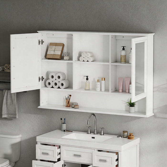 Wall Mounted Bathroom Medicine Cabinet With Double Mirrored Doors