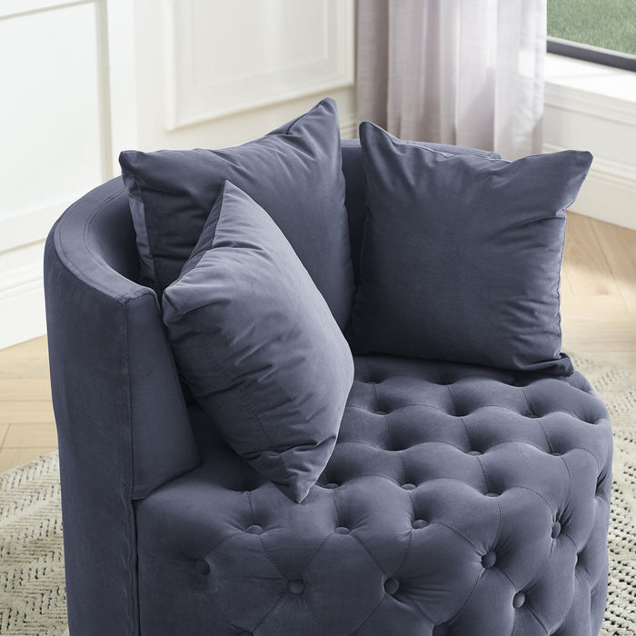 Modern Upholstered Swivel Chair With Button Tufted Design And Movable Wheels