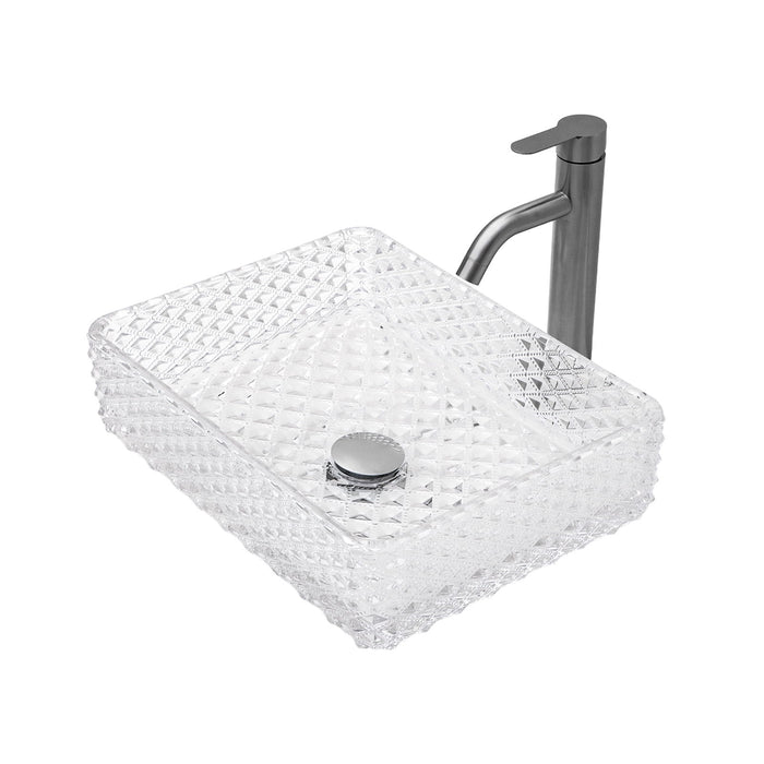 Rectangle Vessel Sink With Diamond Texture With Pop Up Drain (No Faucet) - White