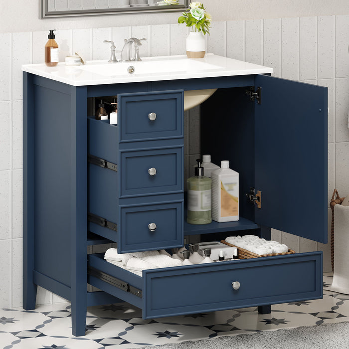 Modern Bathroom Vanity With Sink, 1 Cabinet & 3 Drawers