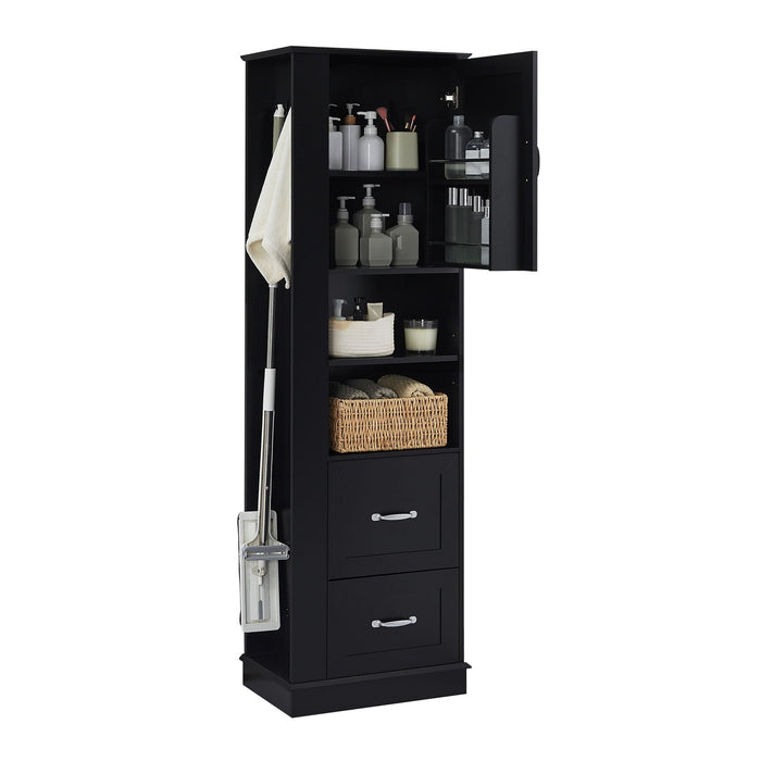 Freestanding Bathroom Storage Cabinet With Adjustable Shelves And Side Hooks Board, Rectangle Design