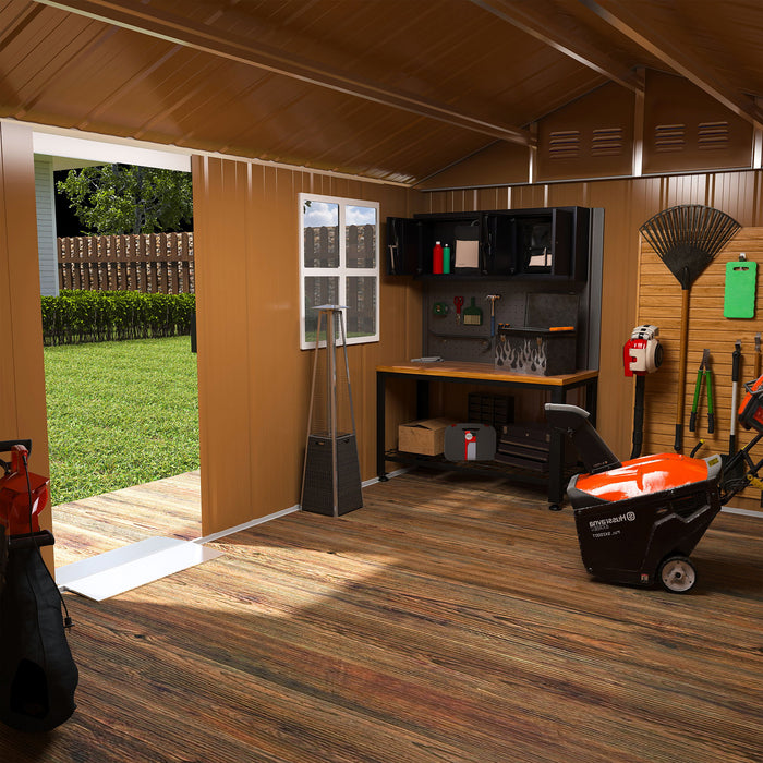 Storage Shed With Windows, Lockable Door & Ventilation For Backyard Tool Organization - Brown