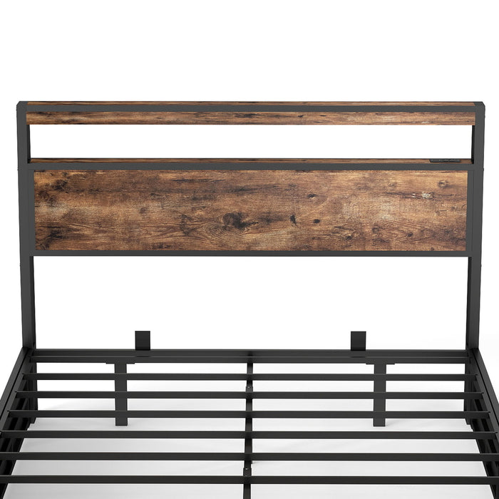 Frame With Hydraulic Lift Storage, RGB LED Lights & Multi-Port Charging, No Box Spring Needed