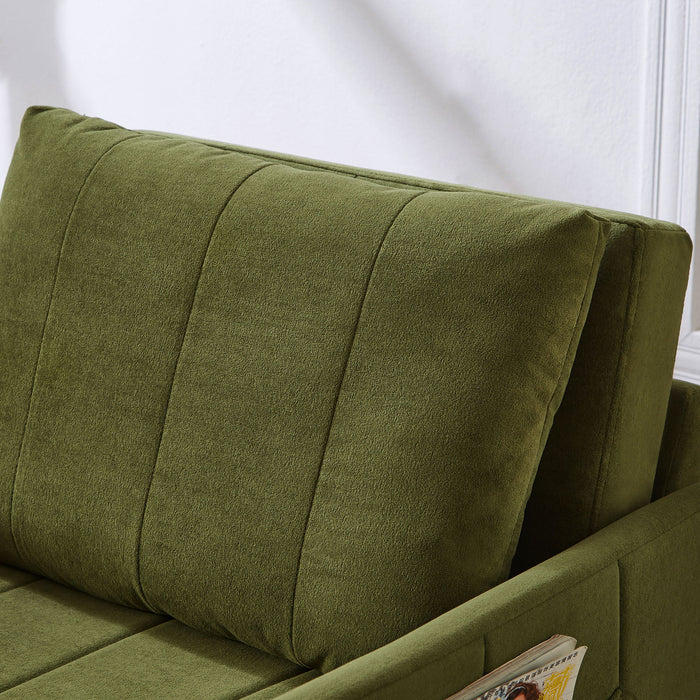 Upholstered Convertible Sleeper Sofa With 5 Position Backrest, Side Pockets, Storage