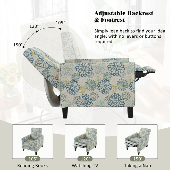 Upholstered Push Back Recliner Chair For Living Room - Blue