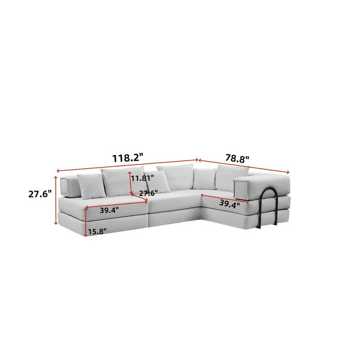 Modular L Shaped Floor Living Room Sofa Set With 6 Pillows