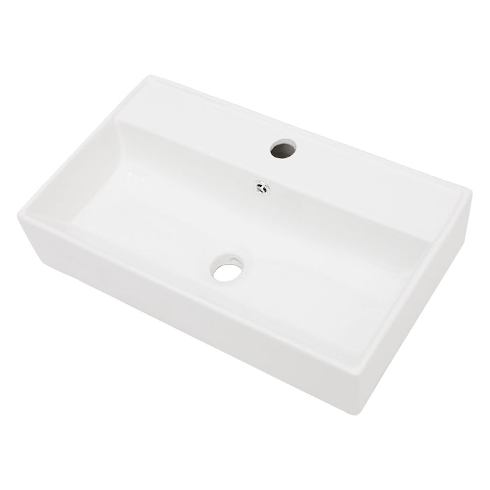Modern Ceramic Rectangular Wall Mounted Bathroom Sink With Faucet Hole & Overflow