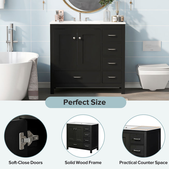 Bathroom Vanity With Sink Combo, 2 Soft Close Doors And 5 Drawers
