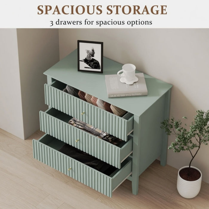 Fluted 3 Drawer Nightstand With Soft Close Slides