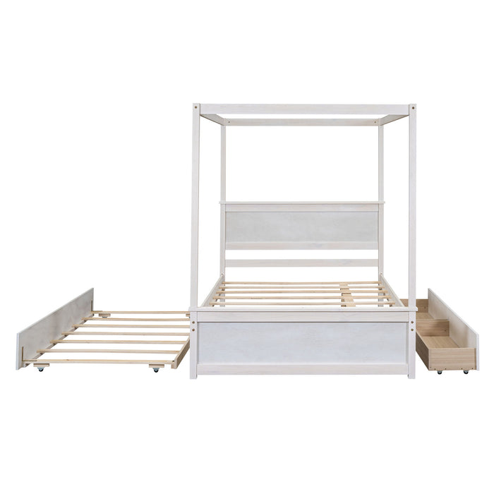 Canopy Platform Bed With Drawers, Support Slats, No Box Spring Needed