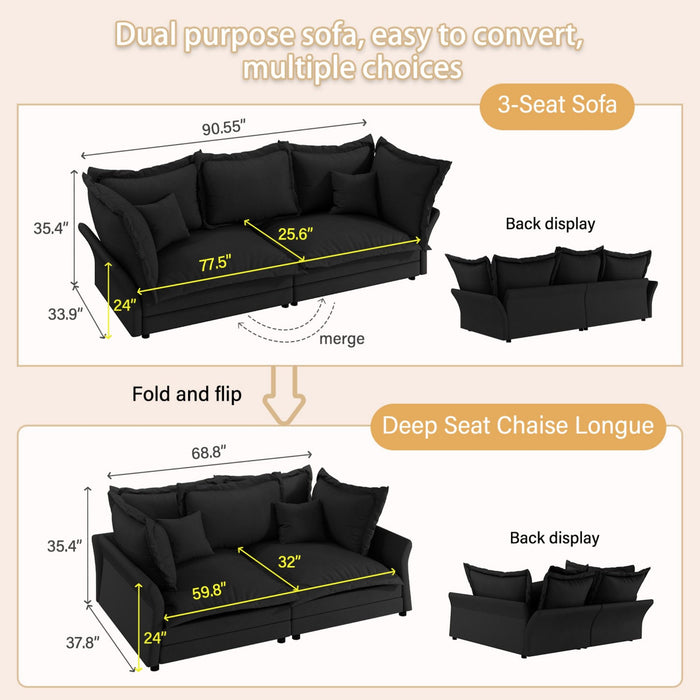 Modern Comfy Upholstered Sofa Cloud Couch, Deep Seat Couches With Multiple Large Soft Pillows