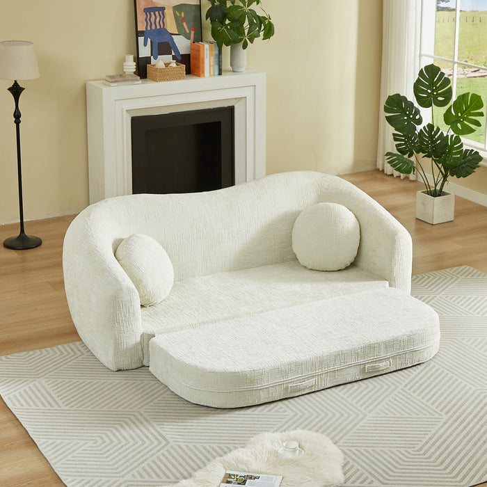 Curved Convertible Sofa, 2 In 1 Frameless Folding Sofa Bed With Pull Out Base And Deep Seat