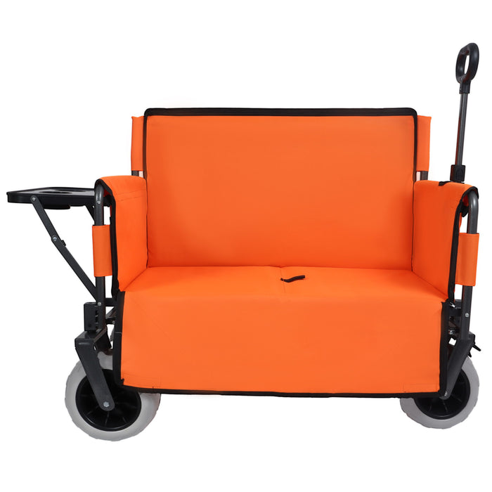 3 In 1 Folding Wagon With Bench Seat & Rear Mounted Tabletop - Orange