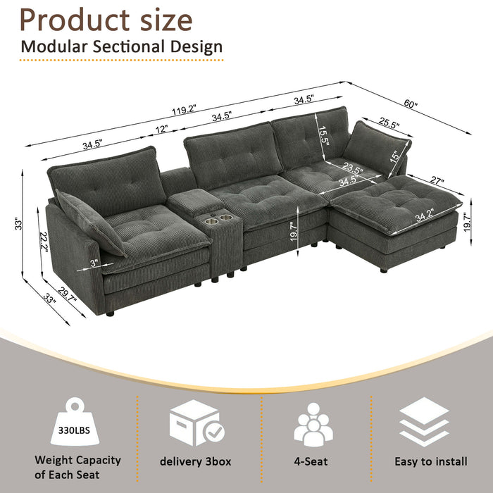 Oversized Modular Sectional Sofa With Multi Functional Console
