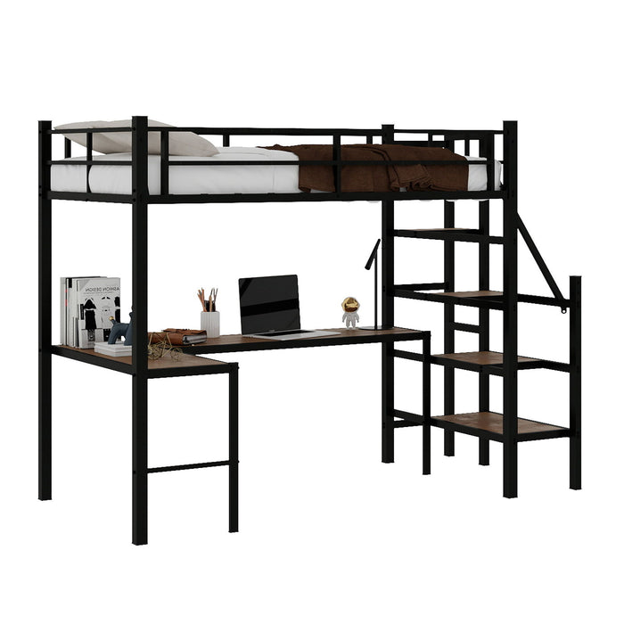 Loft Bed With L-Shaped Desk, Large Storage Space
