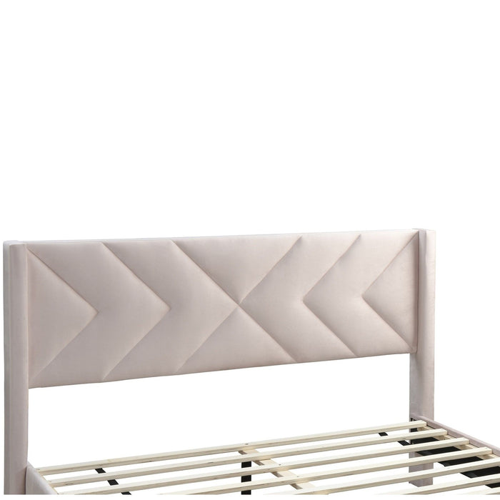 Elegant Bed With Upholstered Headboard, Platform Base