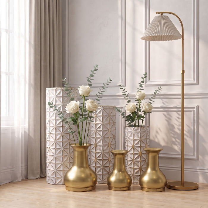 Tall Textured Geometric Decorative Floor Vases Home Decor (Set of 3) - White / Gold