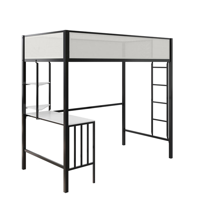 Axel - Twin Loft Bed With Desk & Shelves - Black