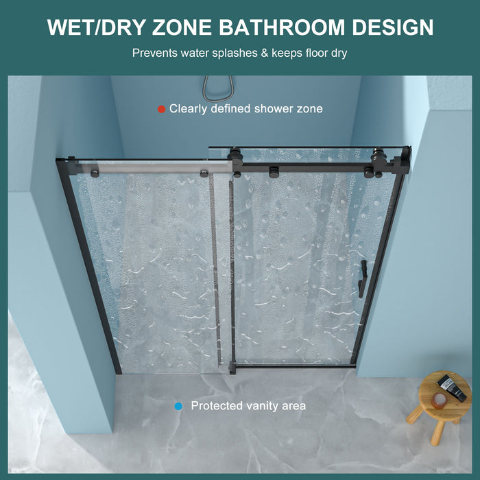 Modern Single Slide Shower Door, Tempered Glass, Stainless Steel Frame