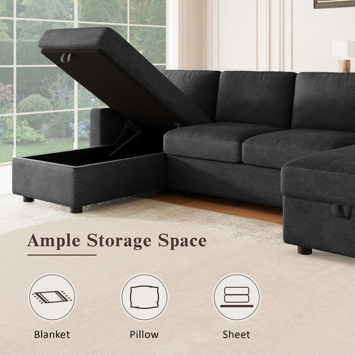 Convertible Sectional Sofa With Storage Chaise Lounges And USB Ports