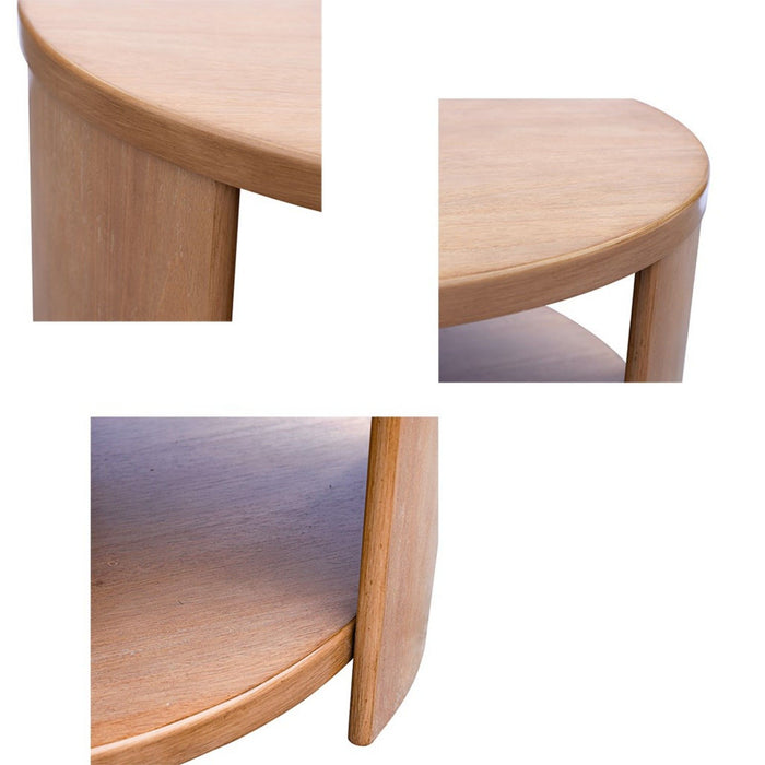 Minimalist Round Coffee Table With Shelf Storage - Natural