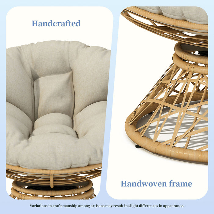 Ergonomic Wicker Chair With Cloud Thick Density Cushion, 3 Proof Cover High Capacity Iron Frame Fluid 360° Swivel