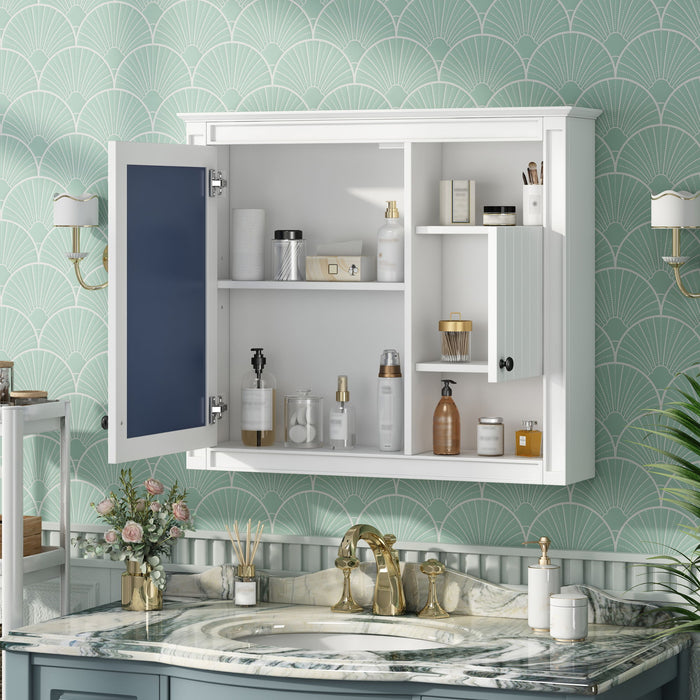 Wall-Mounted Bathroom Cabinet With Mirror And 3 Shelves - White