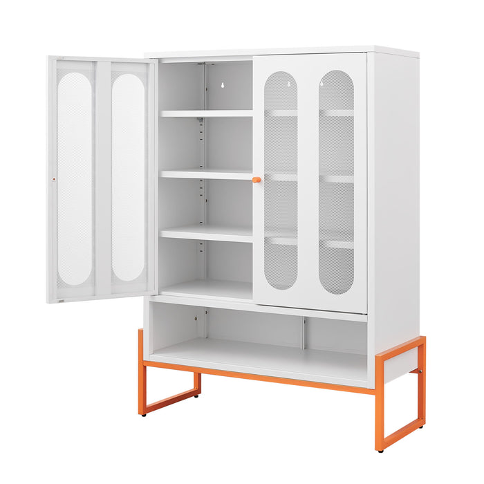 Modern Metal Shoe Cabinet With DoublebSided Mesh Doors And Adjustable Partitions