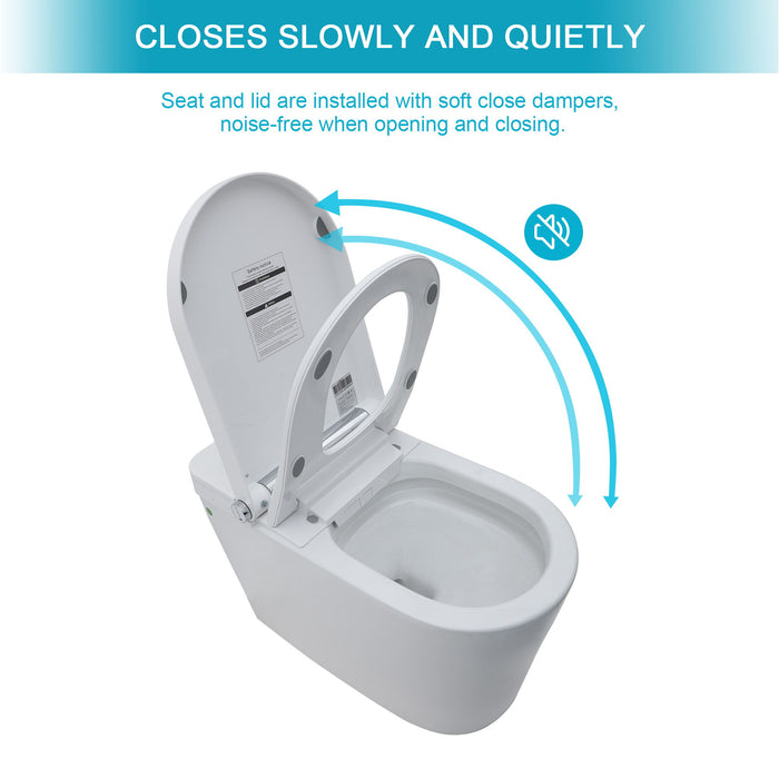 Smart Toilet With Bidet Built In, Auto Open & Close, Elongated Heated Seat, Foot Sensor Flush, LED Display, Warm Water Wash - White