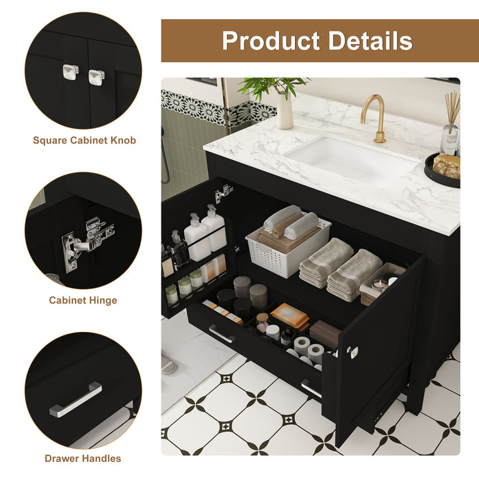 Bathroom Vanity Set, Cabinet With Doors & Drawers, Single Faucet Hole - Black