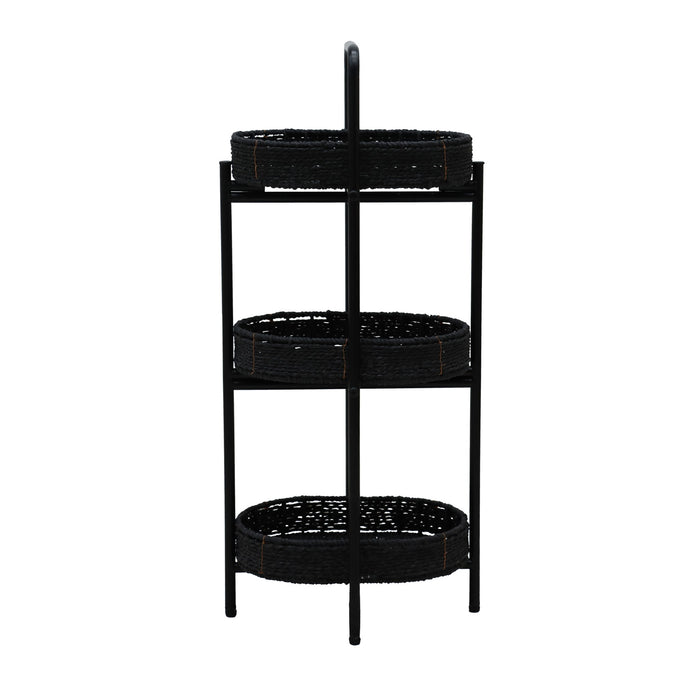 Modern 3 Tier Handwoven Side Table With Oval Organizer